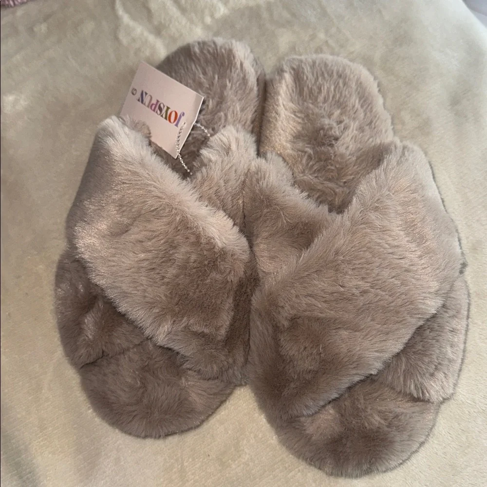 NWT JOYSPUN Women's Plush Tan Slippers - Picture 1 of 6